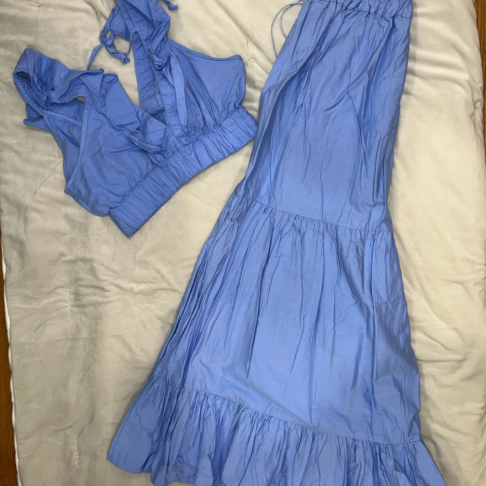 Blue Two-Piece Set with Ruffle Details